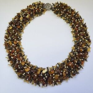 Vintage Baltic Amber Cognac and Honey Handmade Bib Statement Necklace
